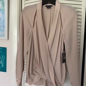 Trouve- Tan Plunge Long Sleeve Blouse